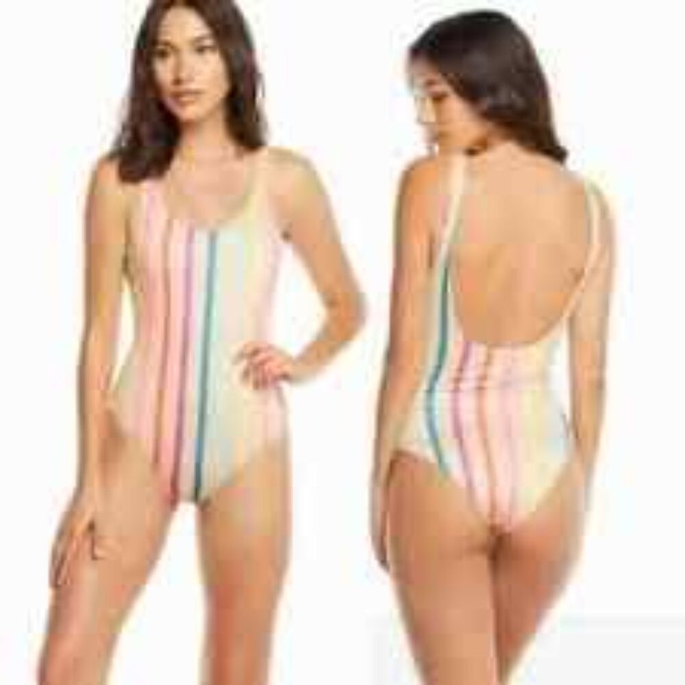 NWT: Chaser Rainbow Stripe One Piece Swimsuit Size Medium